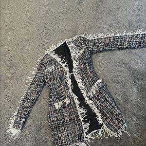 Chic Tweed Fringe Jacket - Black and White